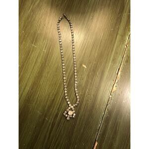 Vintage Rhinestone Silver Necklace - 14"
